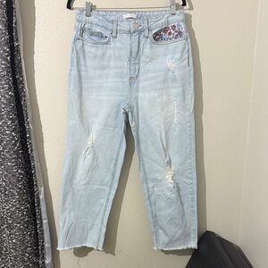 Lauren Conrad High Rise Crop Embroidered Jeans